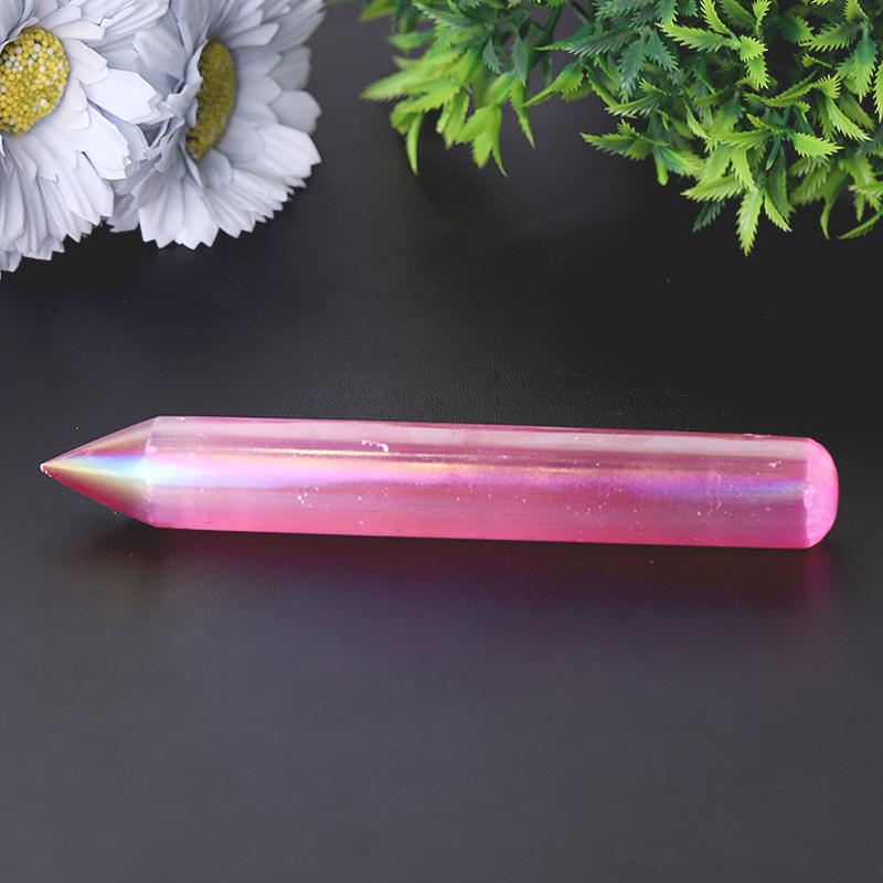6" Aura Selenite Wand