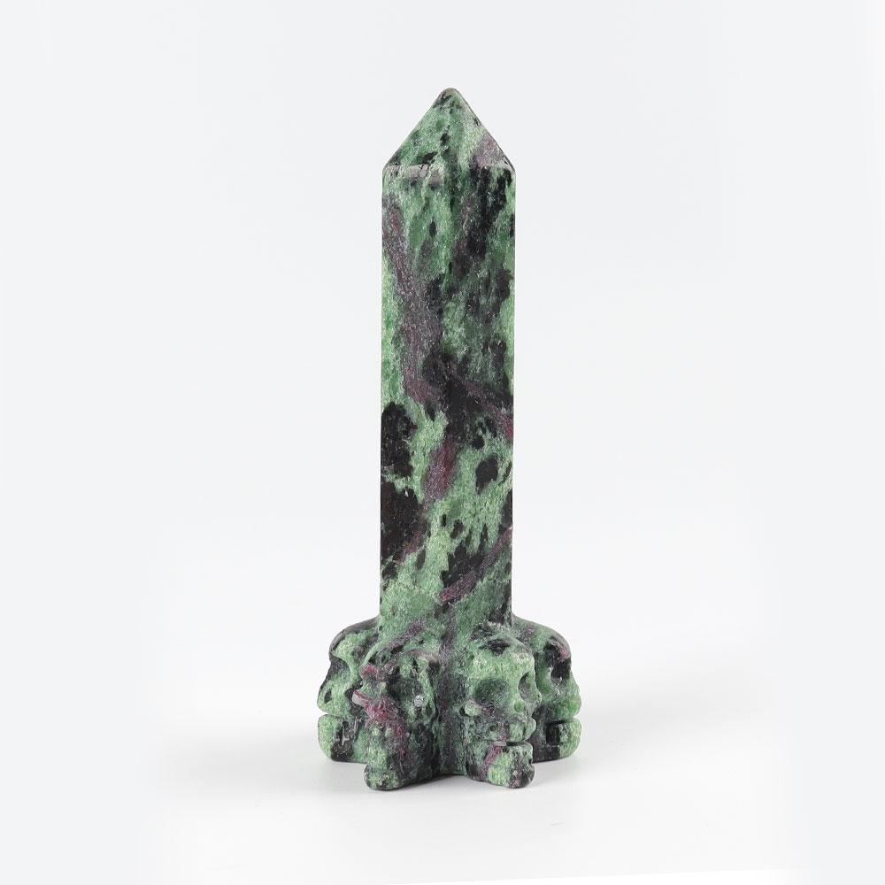 Ruby In Zoisite Tower with Skulls Deocr Base Wholesale Crystals USA
