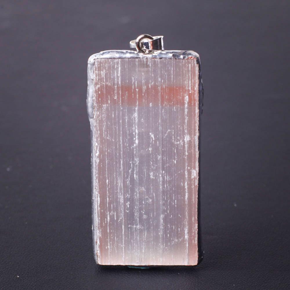 Wire Wrapped Pink Selenite Square Slice Crystal Pendant Wholesale Crystals USA