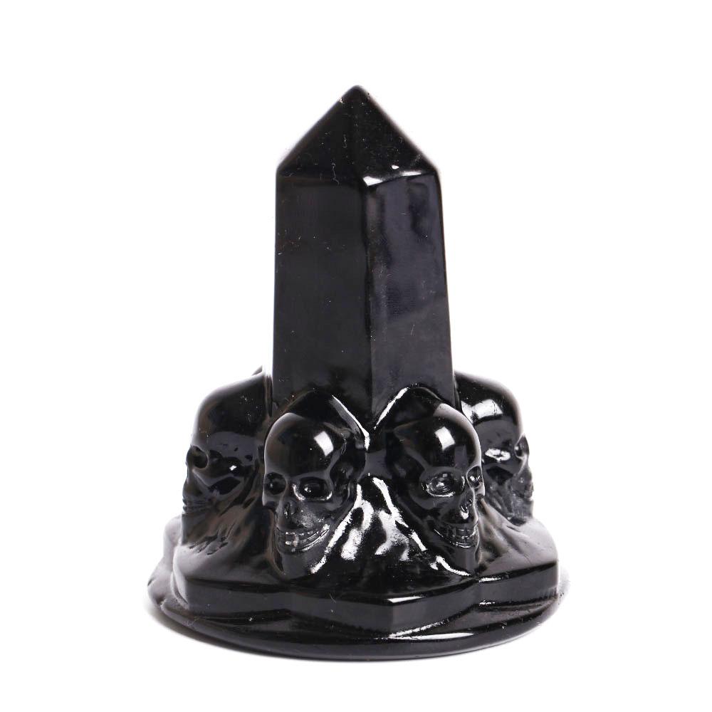 Black Obsidian Point With Carving Skull Decor Wholesale Crystals USA