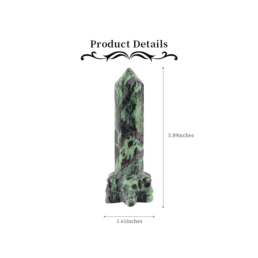 Ruby In Zoisite Tower with Skulls Deocr Base Wholesale Crystals USA