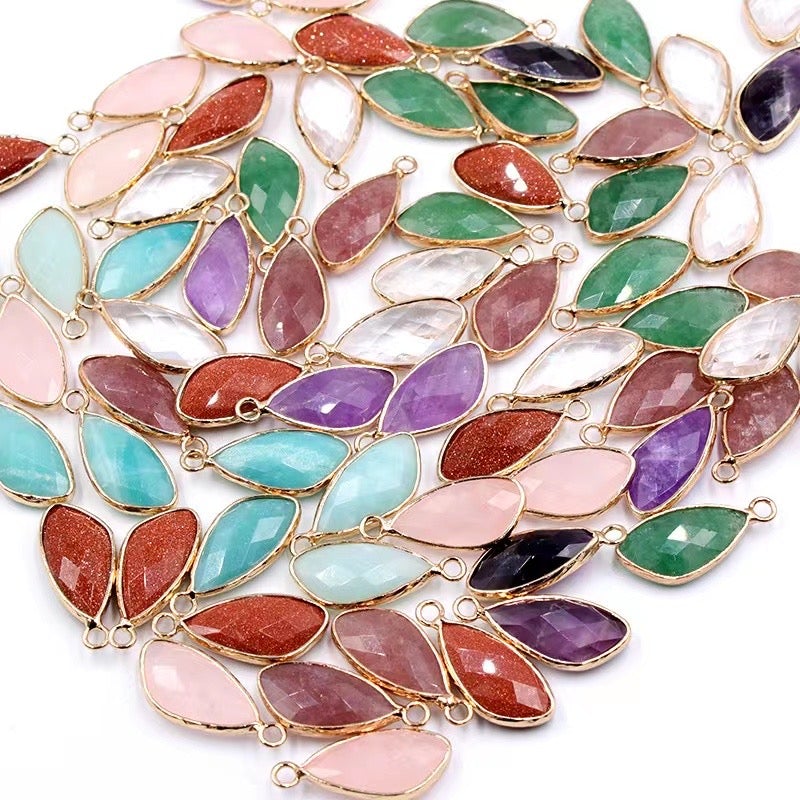 25mm Irregular Water Drop Shape Crystal Pendant with Golden Rim Wholesale Crystals USA