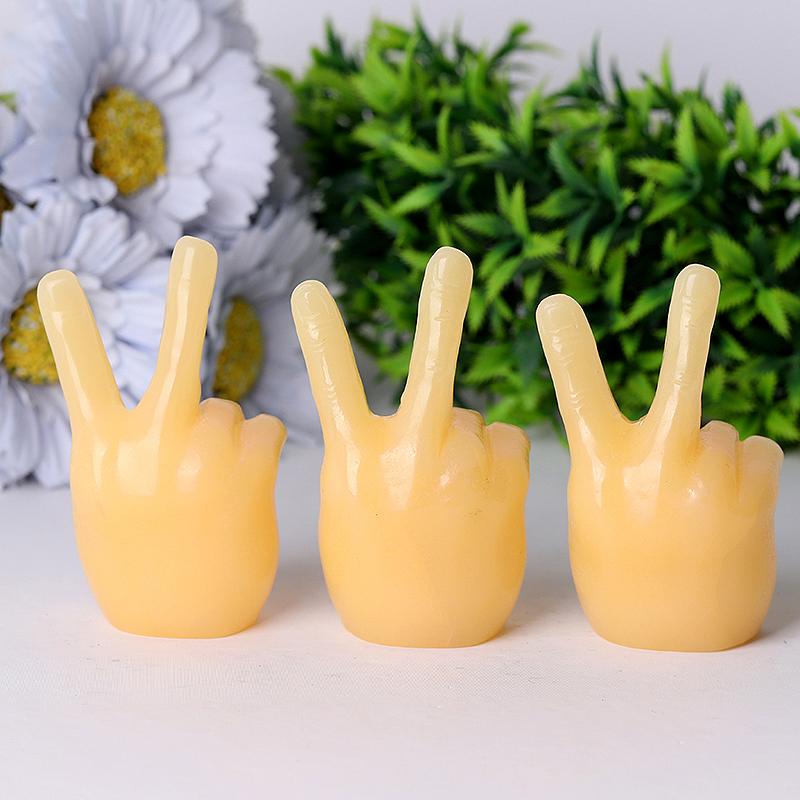 3" Yellow Jade Victory Hand Crystal Carvings Wholesale Crystals USA