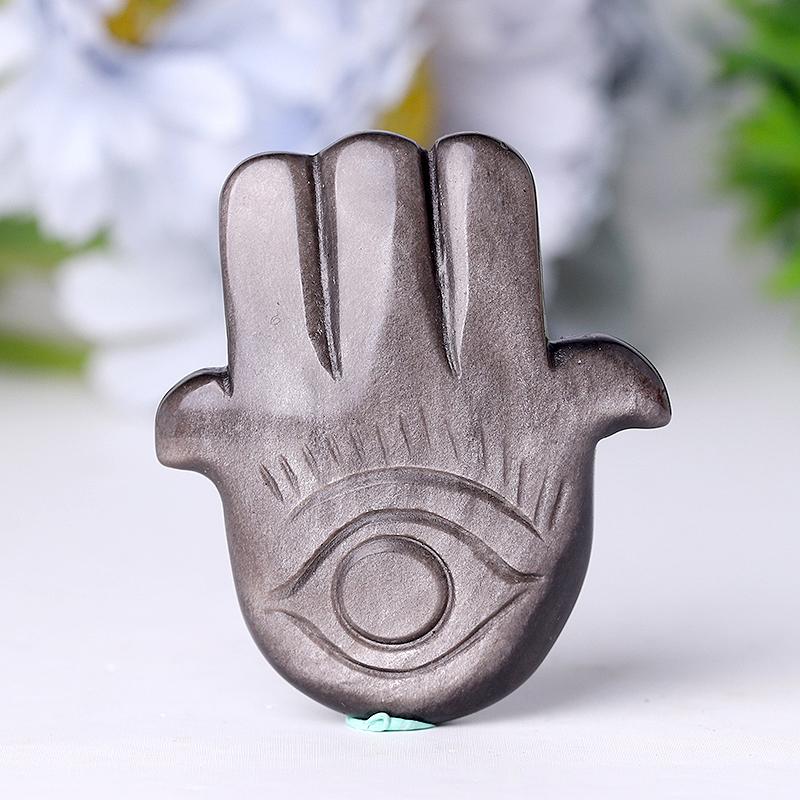 2" Sliver Obsidian Hand with Evil Eye Crystal Carvings Wholesale Crystals USA