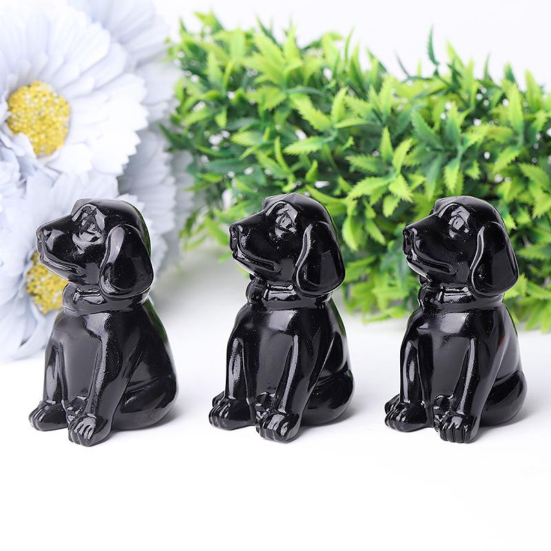 2.7" Black Obsidian Dog Crystal Carvings Wholesale Crystals USA