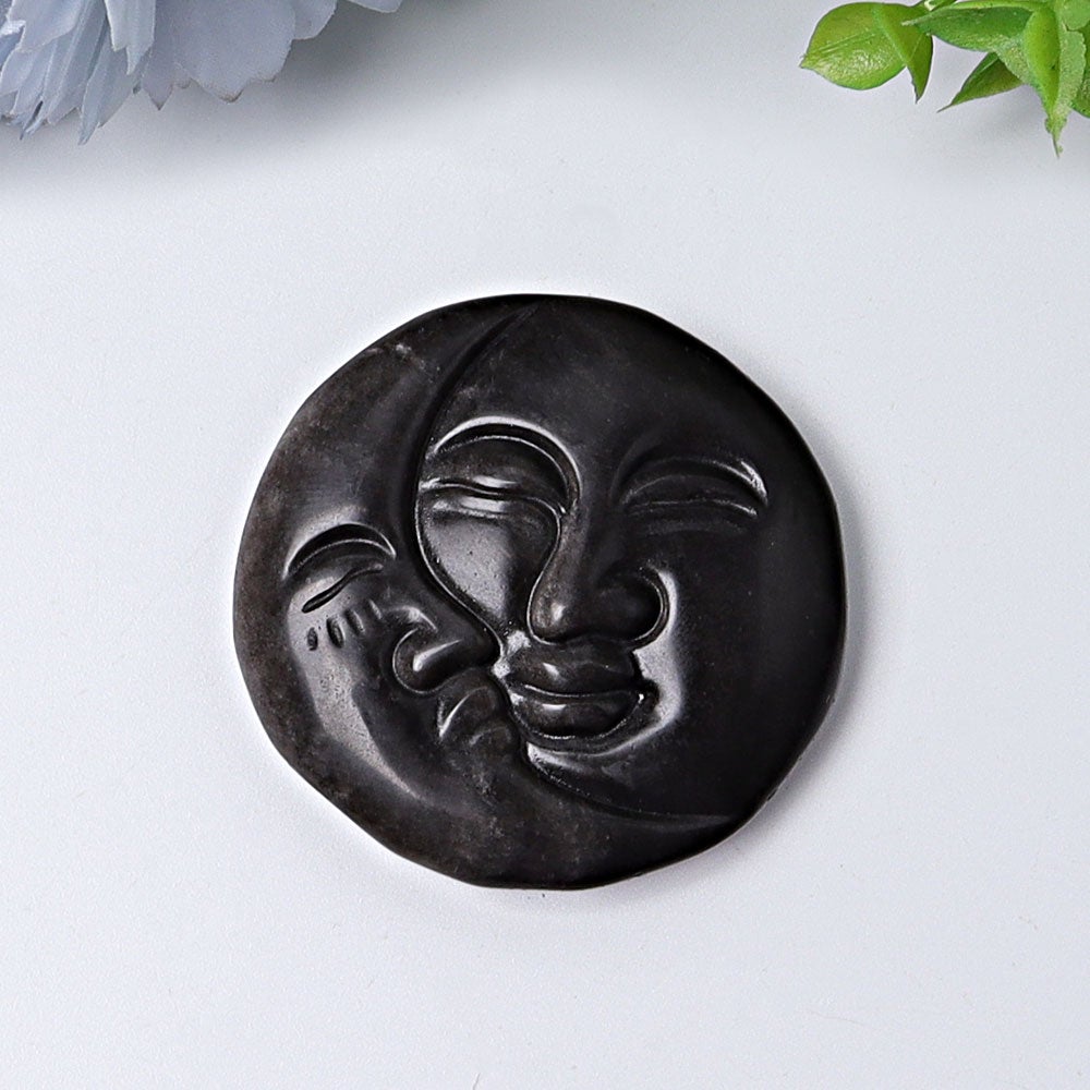 1.6"-1.8" Silver Obsidian Sun Moon Crystal Carving Wholesale Crystals USA