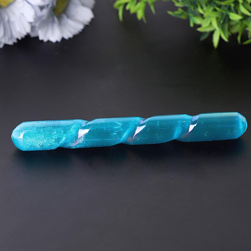 6" Aura Selenite Wand