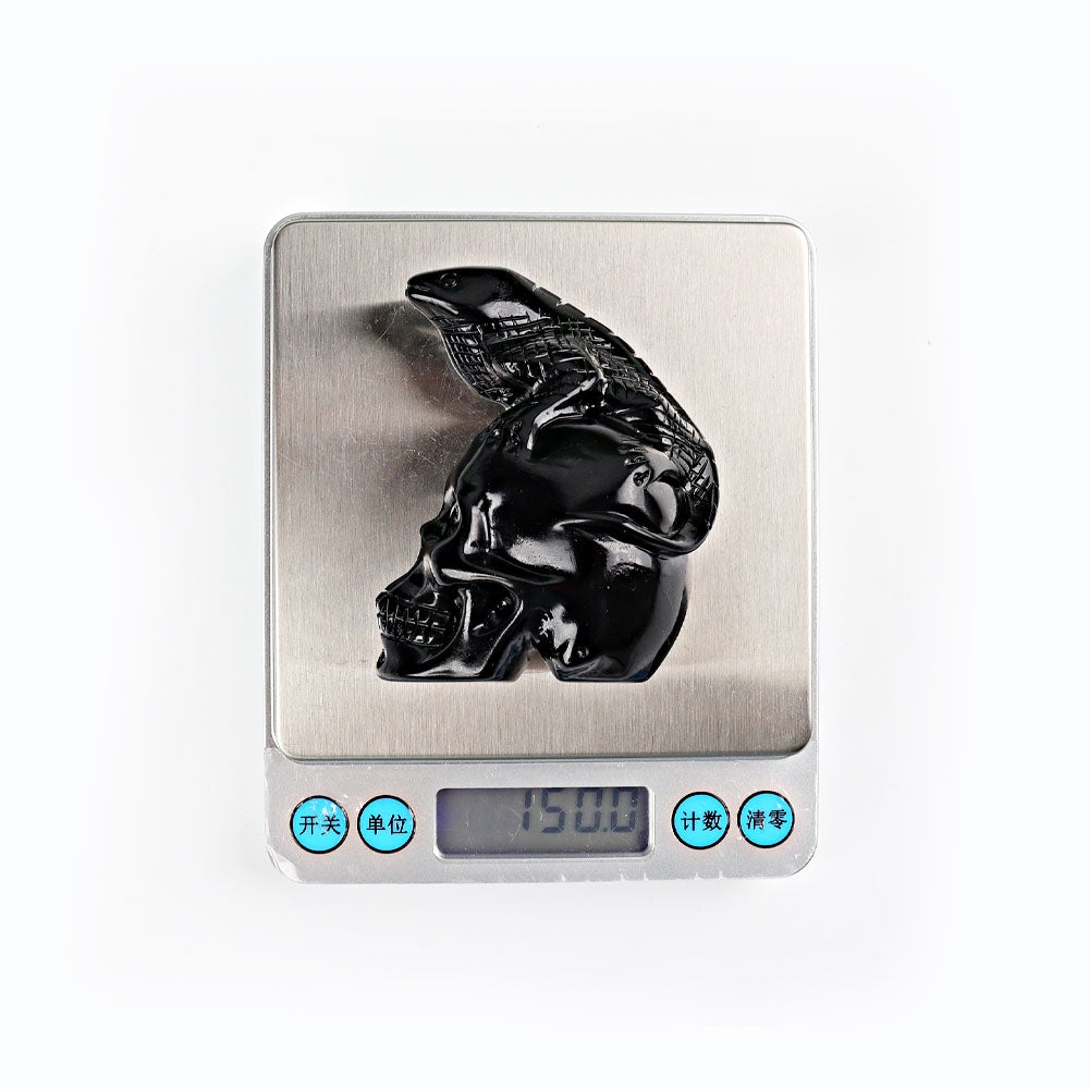 2.8" Black Obsidian Skull with Lizard Decoration Carvings Wholesale Crystals USA