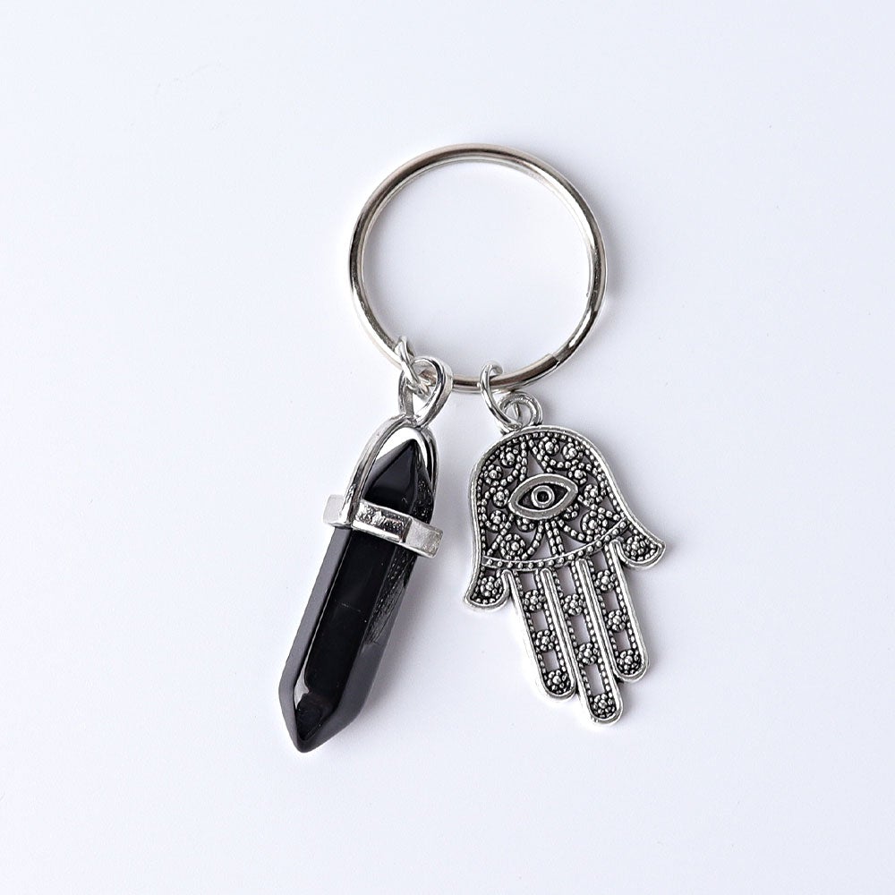 2.5“ Double Terminated Point with Devil's Eye Hand Key Chain for DIY Wholesale Crystals USA