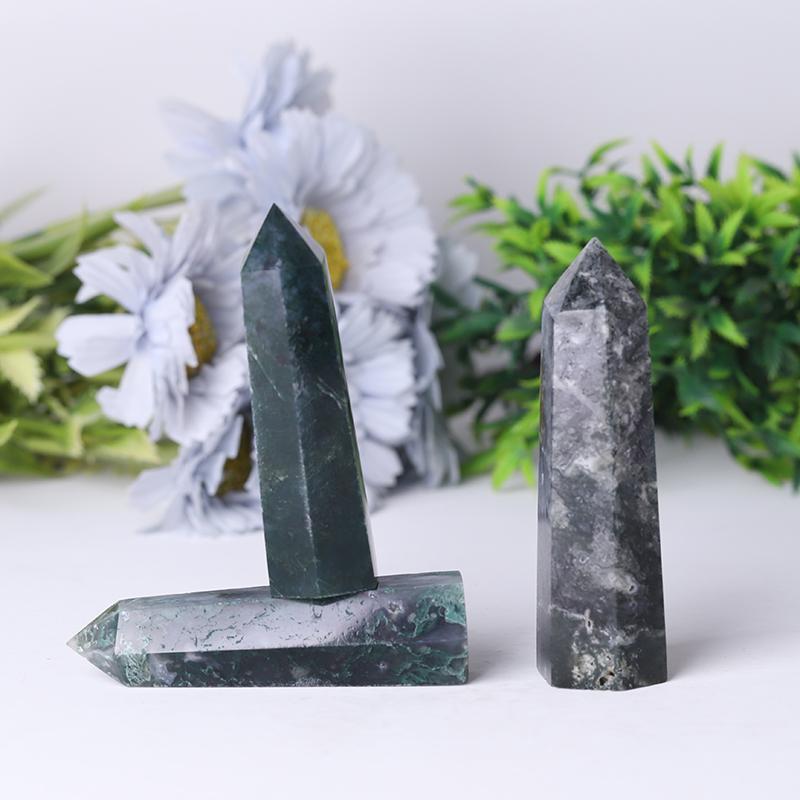 Wholesale Natual Crystal Healing Moss Agate Point Wand Tower Wholesale Crystals USA