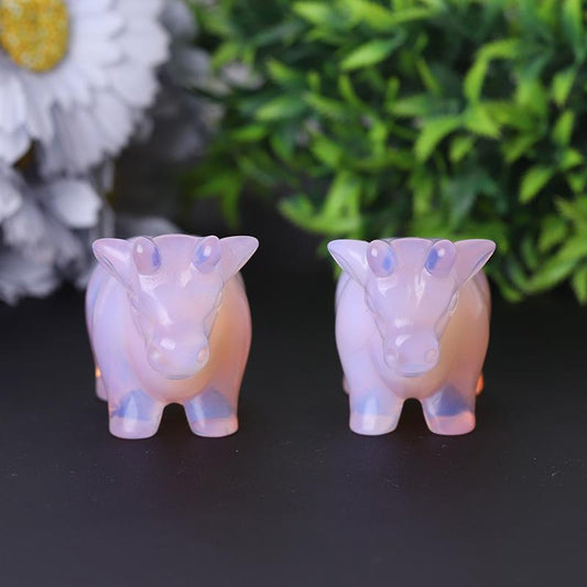 3" Pink Opalite Cow Hand Carving Healing Crystal Carving Wholesale Crystals USA
