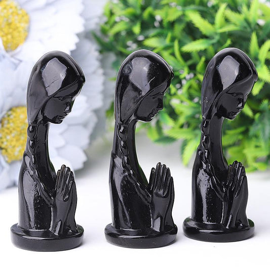 3" Black Obsidian Prayer Crystal Carvings Wholesale Crystals USA