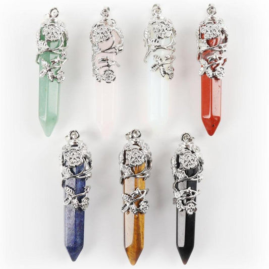 Hexagonal Wire Wrapped Pointed Quartz Pendant Wholesale Crystals USA