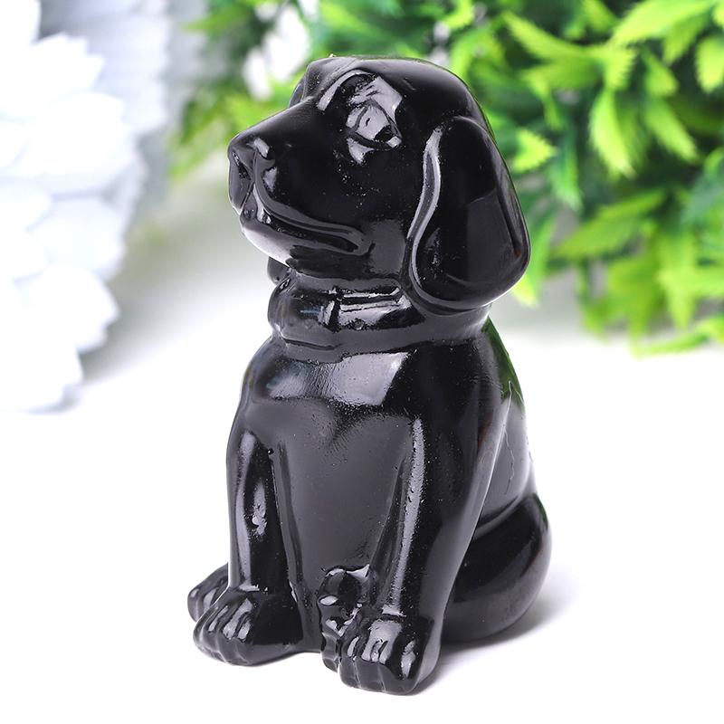 2.7" Black Obsidian Dog Crystal Carvings Wholesale Crystals USA