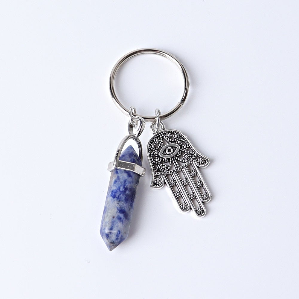 2.5“ Double Terminated Point with Devil's Eye Hand Key Chain for DIY Wholesale Crystals USA