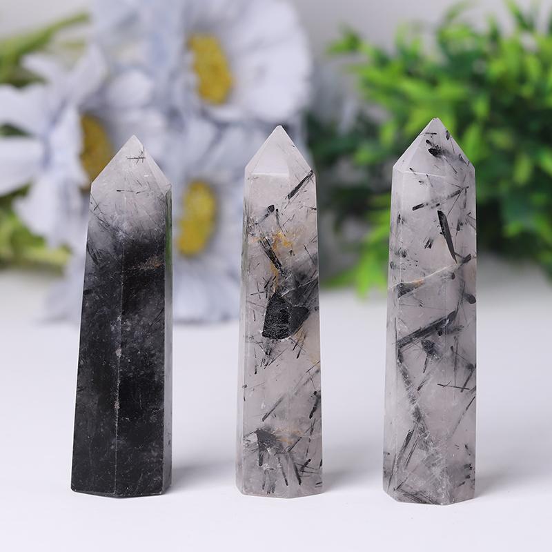 Natural Black Tourmaline in Quartz Points Healing Tower Wholesale Crystals USA