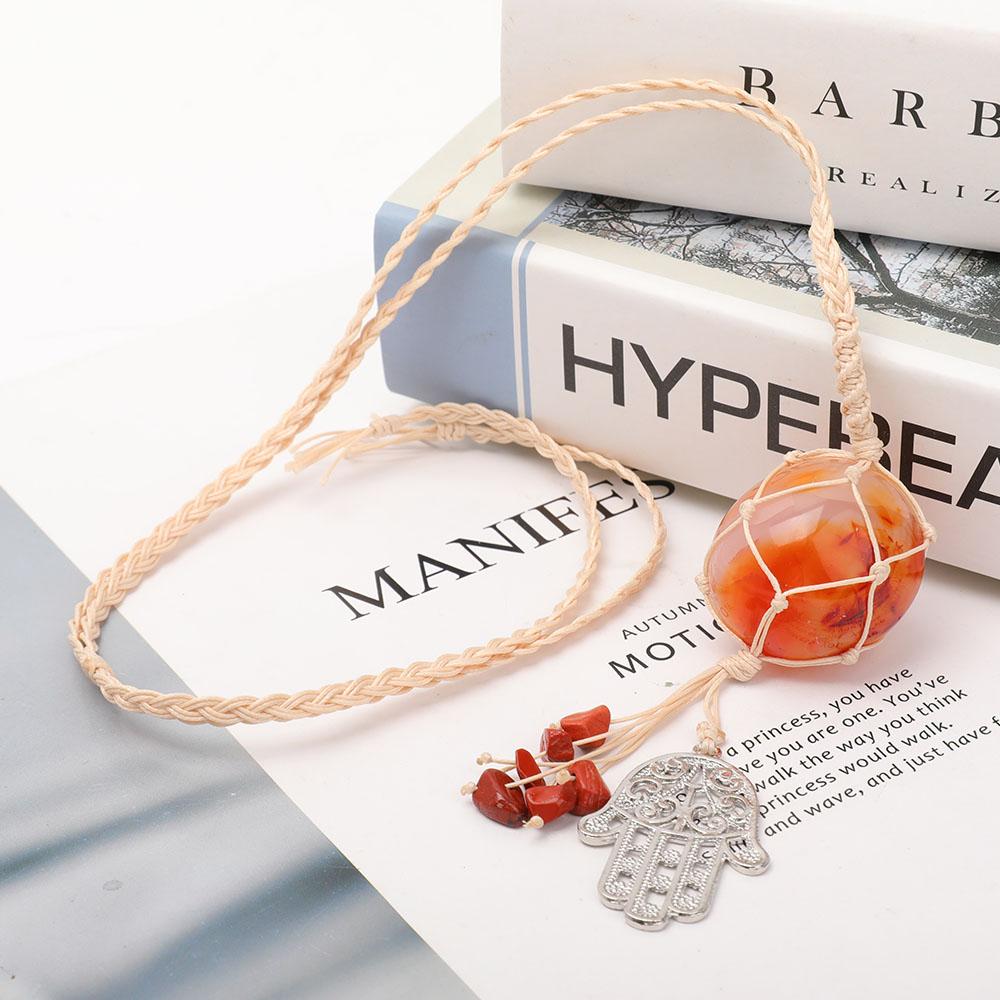 Straw Rope Wrapped Carnelian Stone Adjustable Necklace Wholesale Crystals USA