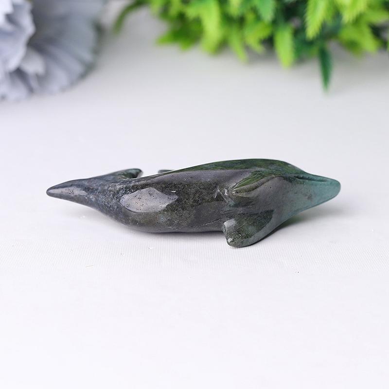 2.5" Moss Agate Dolphin Crystal Carvings Wholesale Crystals USA