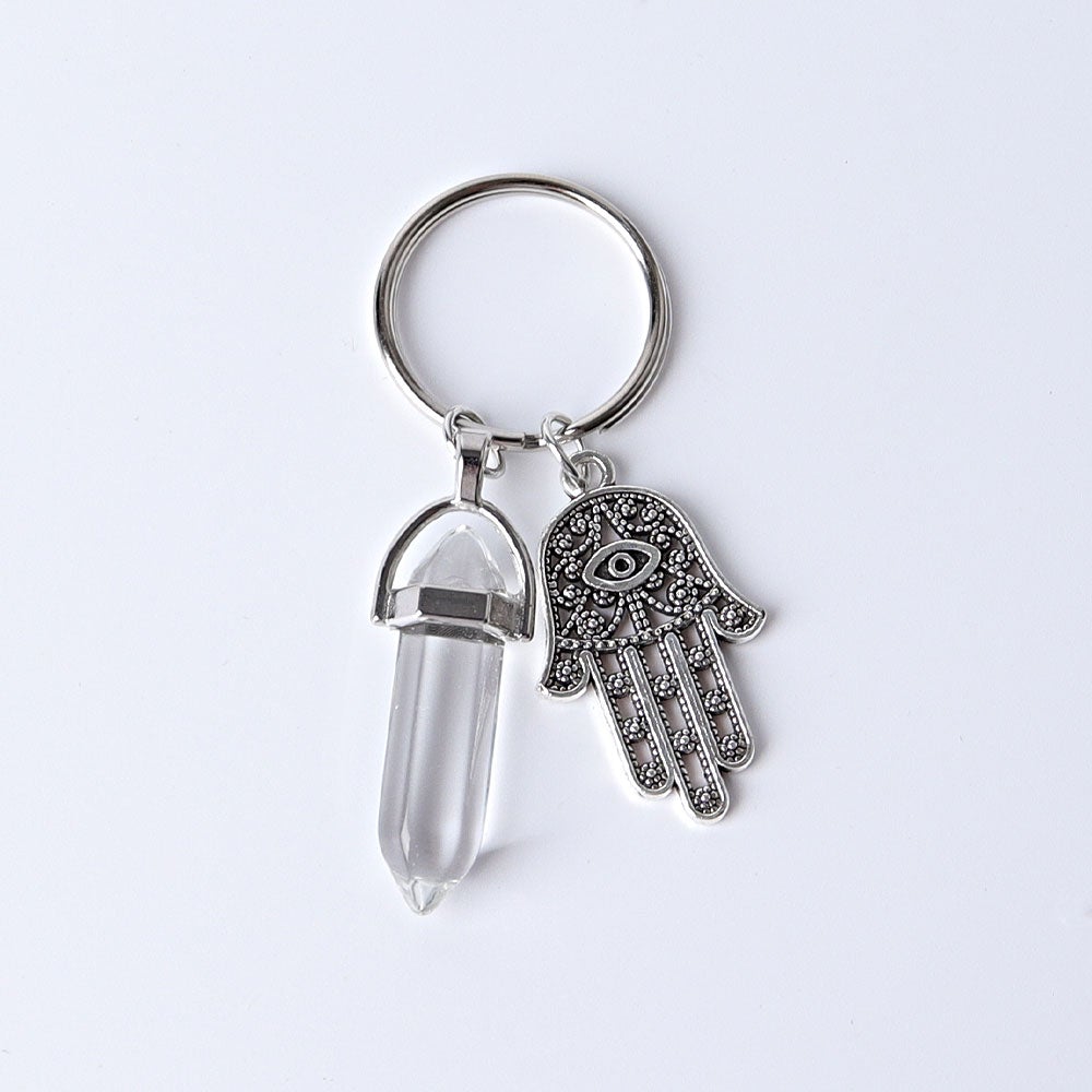 2.5“ Double Terminated Point with Devil's Eye Hand Key Chain for DIY Wholesale Crystals USA