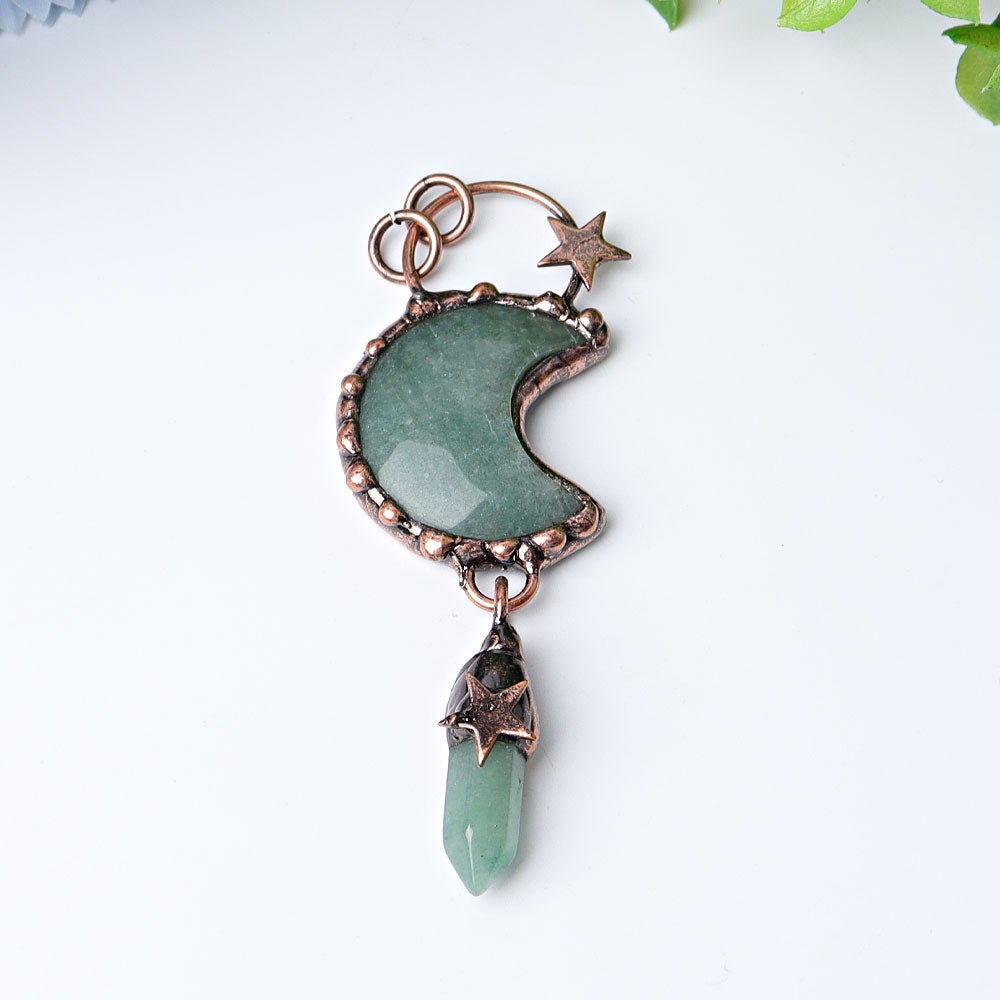 3.6" Green Aventurine Moon Design Pendant Wholesale Crystals USA