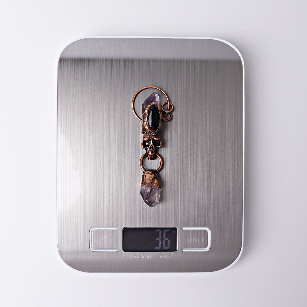 3.3" Amethyst Black Obsidian with Skull Decoration Pendant Wholesale Crystals USA