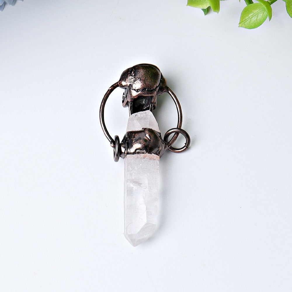 2.3" Clear Quartz with Vintage Skull Decoration Pendant Wholesale Crystals USA