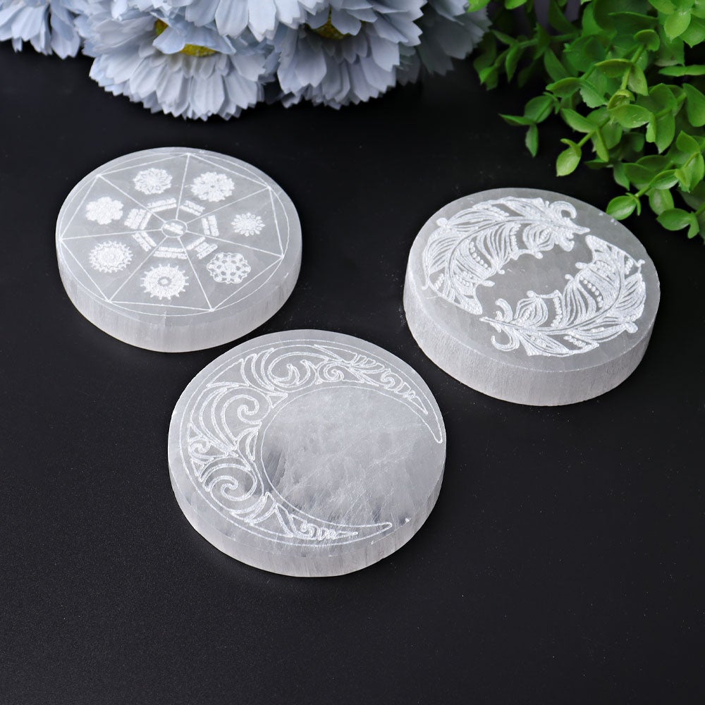 3.2" Selenite Coaster with Printing Wholesale Crystals USA