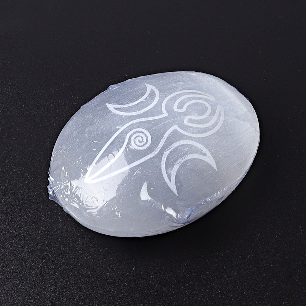 2.4" Selenite Palm Stone with Printing Wholesale Crystals USA