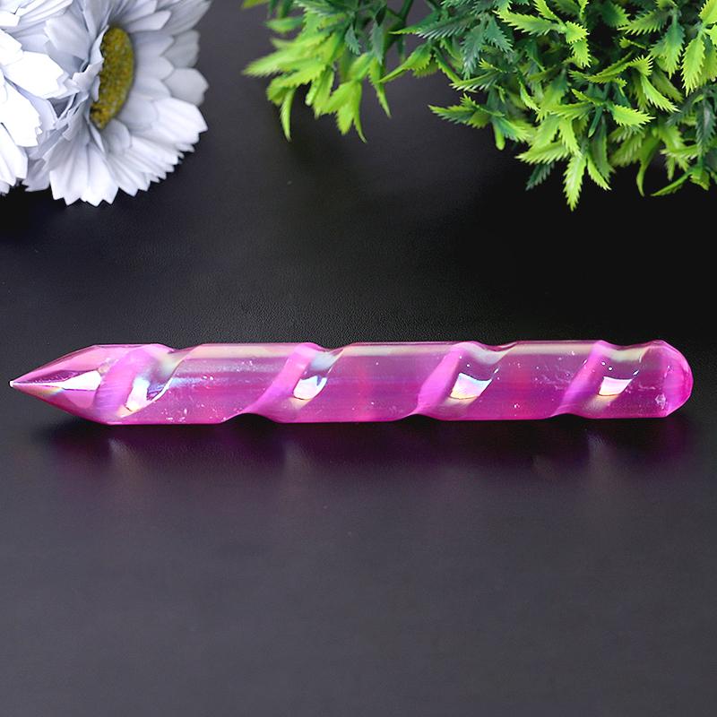 6" Aura Spiral Selenite Wand