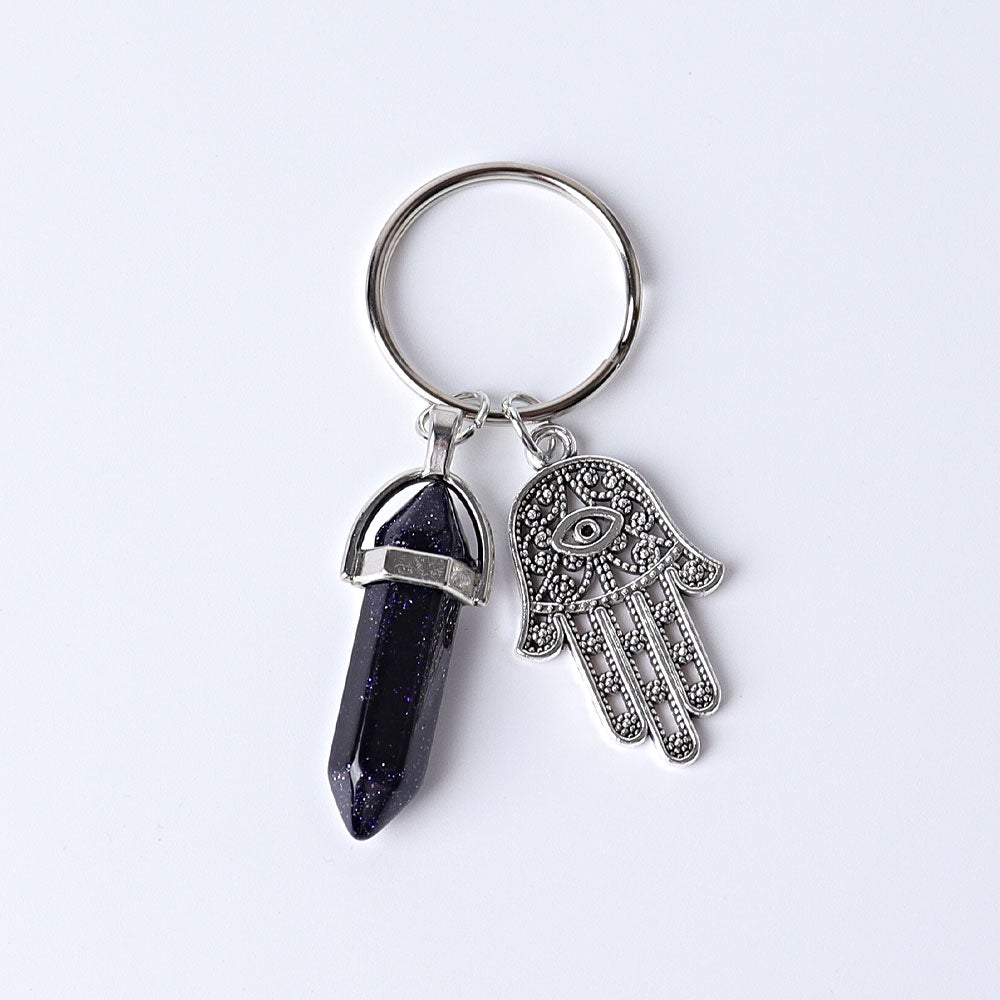 2.5“ Double Terminated Point with Devil's Eye Hand Key Chain for DIY Wholesale Crystals USA