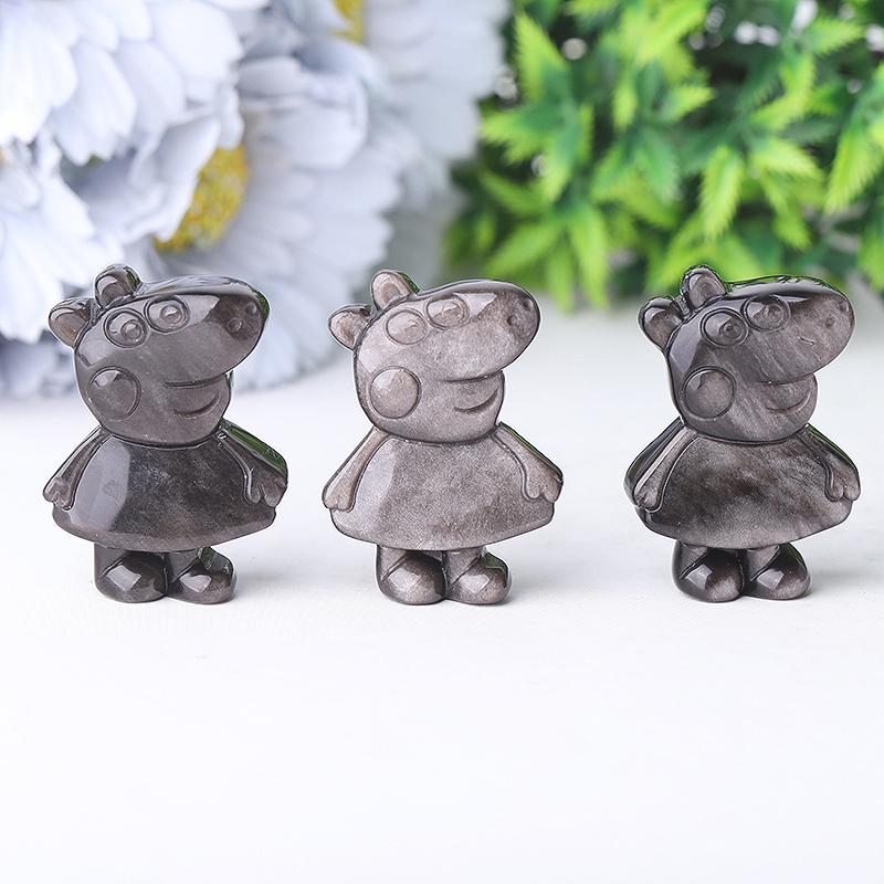 1.8" Silver Obsidian Peppa Pig Crystal Carvings Wholesale Crystals USA