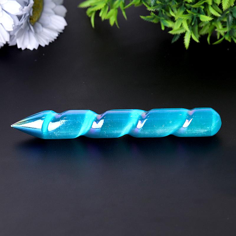 6" Aura Spiral Selenite Wand
