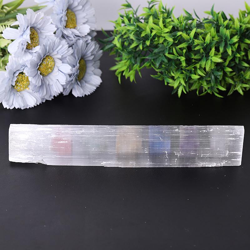 9" Chakra Selenite Stick with Crystal Raw Stone