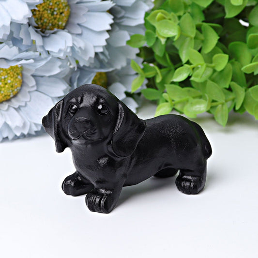 2.7" Black Obsidian Dog Crystal Carving Wholesale Crystals USA