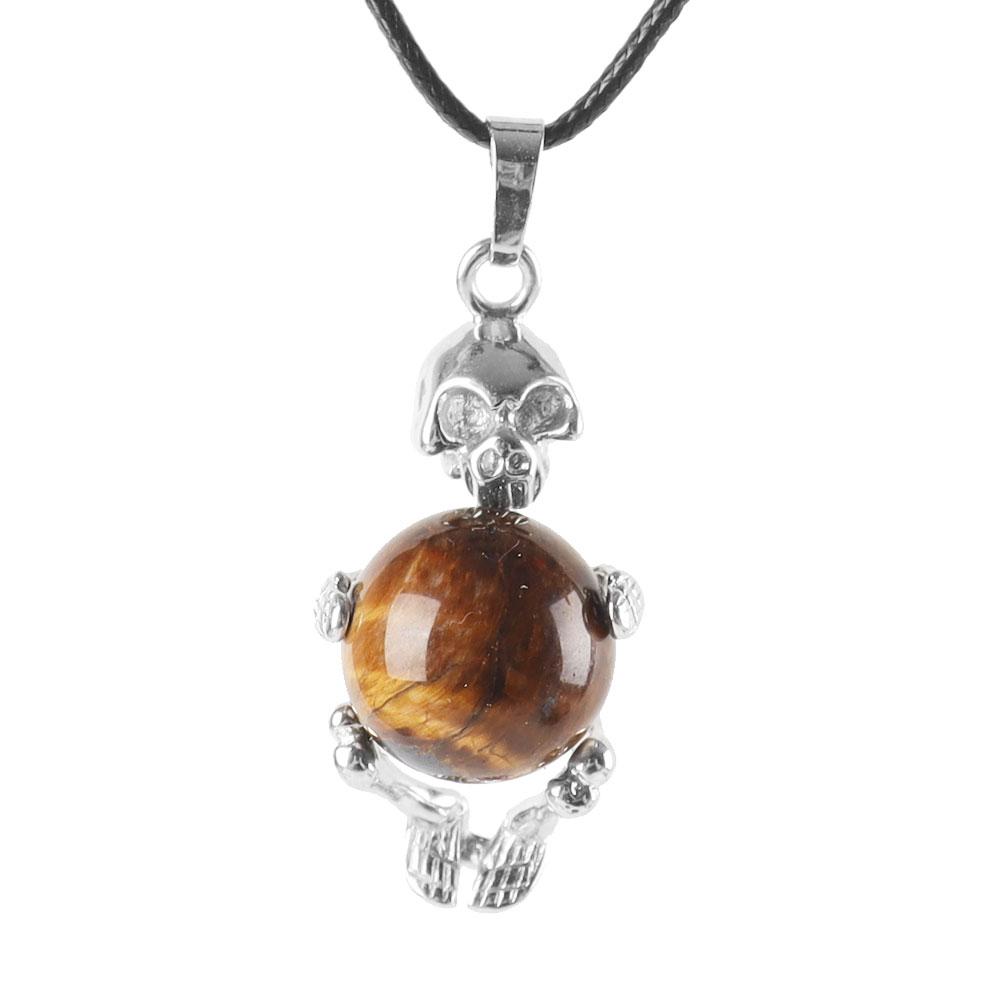 Silver Skeleton Wrapped Round Ball Gemstone Healing Crystal Pendant Wholesale Crystals USA