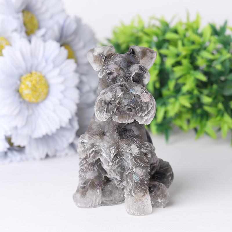 4.2" Crystal Chips Resin Schnauzer Carving for Decoration Wholesale Crystals USA