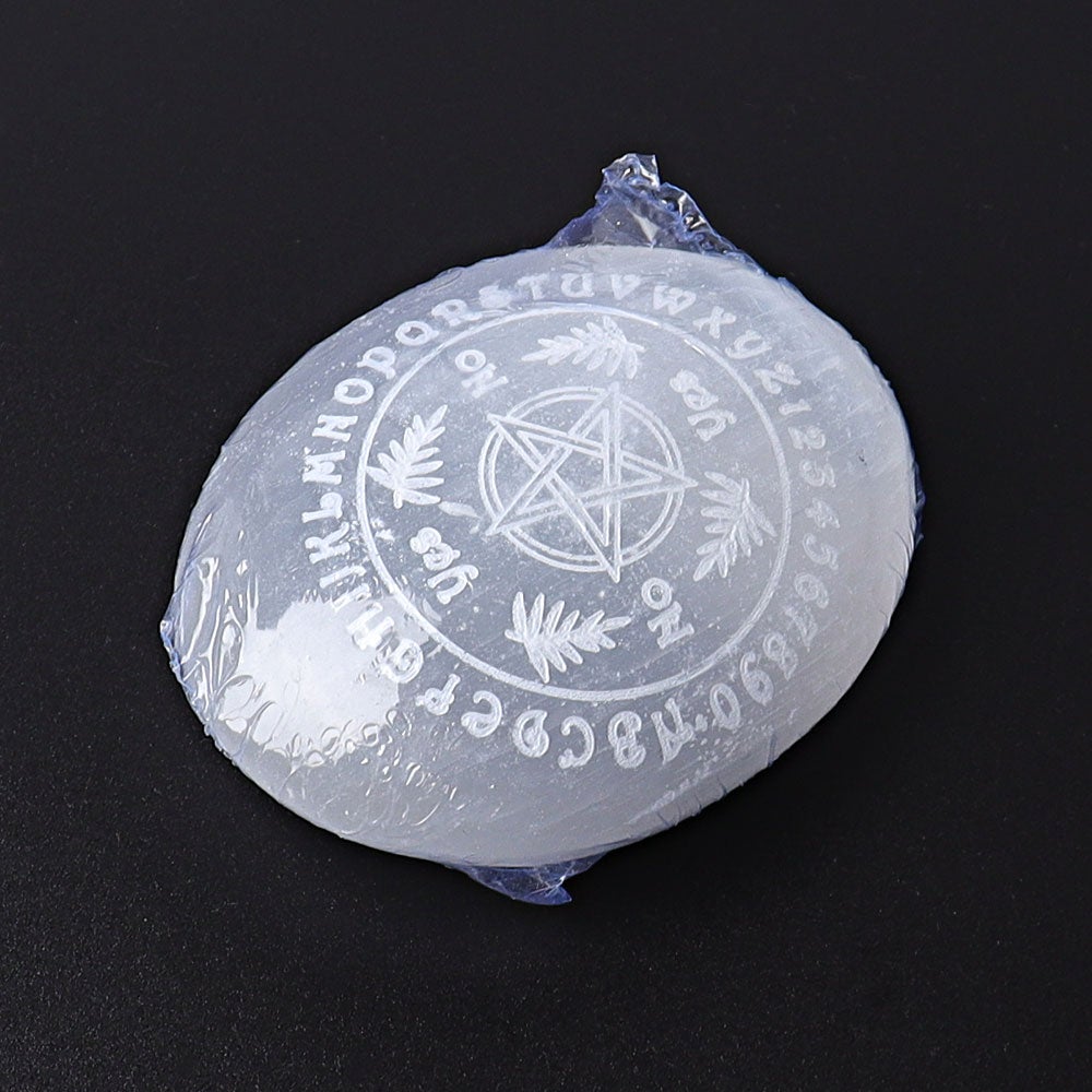 2.4" Selenite Palm Stone with Printing Wholesale Crystals USA