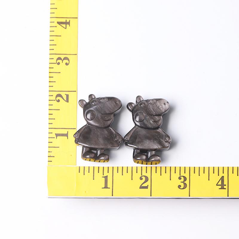 1.8" Silver Obsidian Peppa Pig Crystal Carvings Wholesale Crystals USA