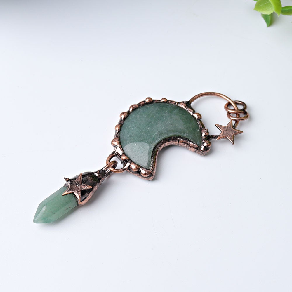 3.6" Green Aventurine Moon Design Pendant Wholesale Crystals USA