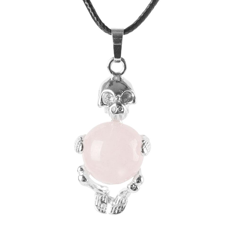 Silver Skeleton Wrapped Round Ball Gemstone Healing Crystal Pendant Wholesale Crystals USA