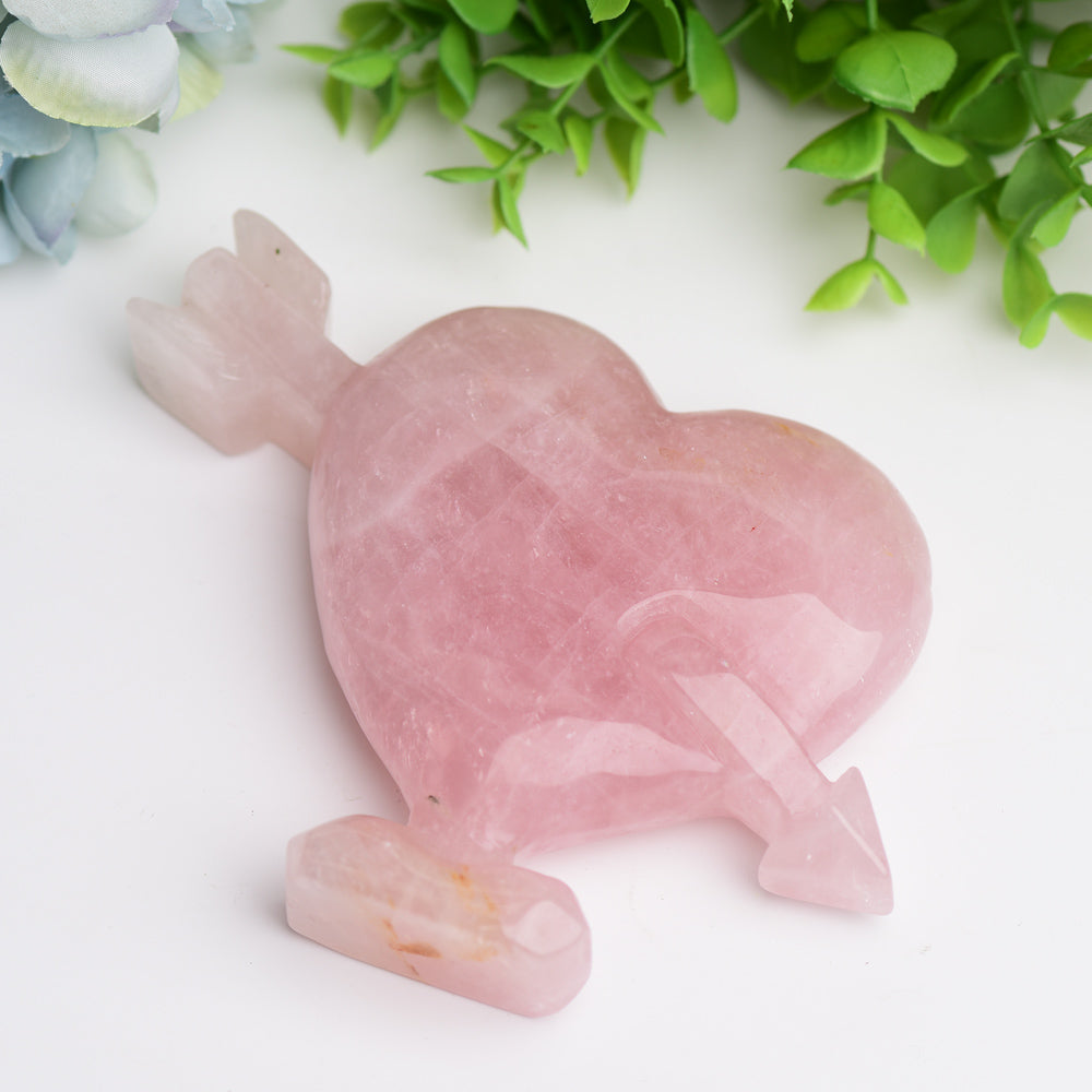 5.0" Rose Quartz Heart Arrow Crystal Carving Wholesale Crystals USA