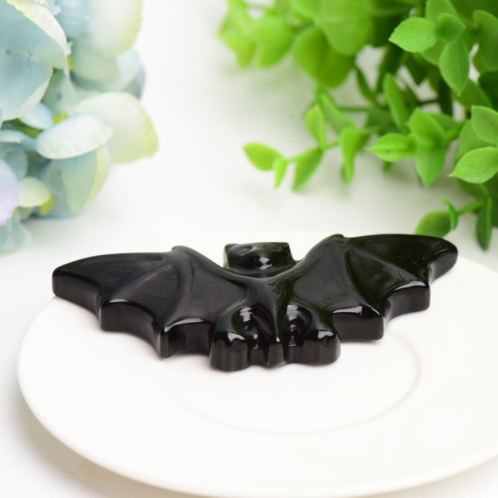 3.7" Black Obsidian Bat Carving Bulk Wholesale Crystals USA