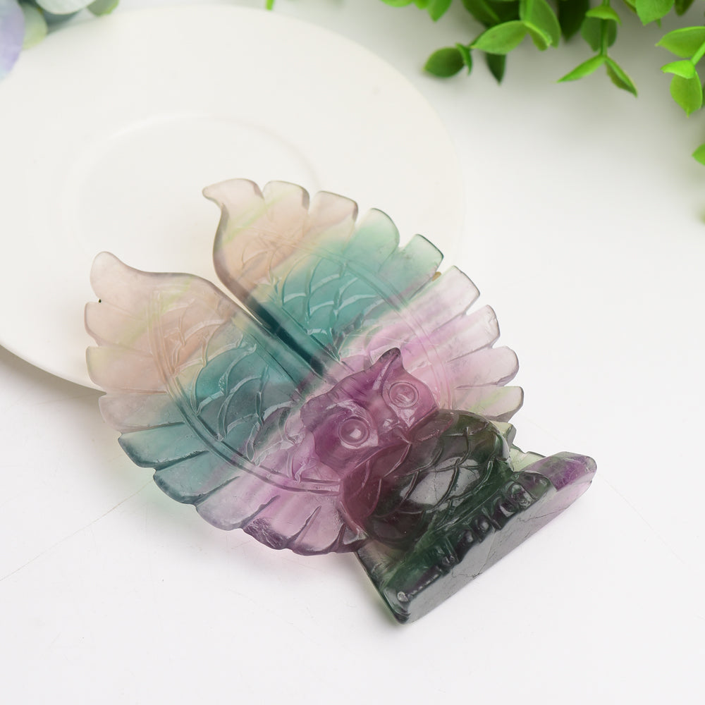 4.4" Rainbow Fluorite Owl Crystal Carving Bulk Wholesale Crystals USA
