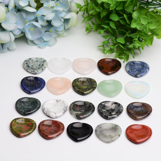 1.5" Mixed Crystal Heart Shape Worry Stone Wholesale Crystals USA
