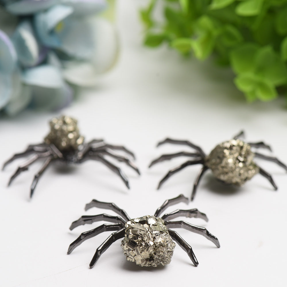 2.0" Metal Spider with Raw Pyrite Stone Decor Free Form for Bulk Wholesale Wholesale Crystals USA