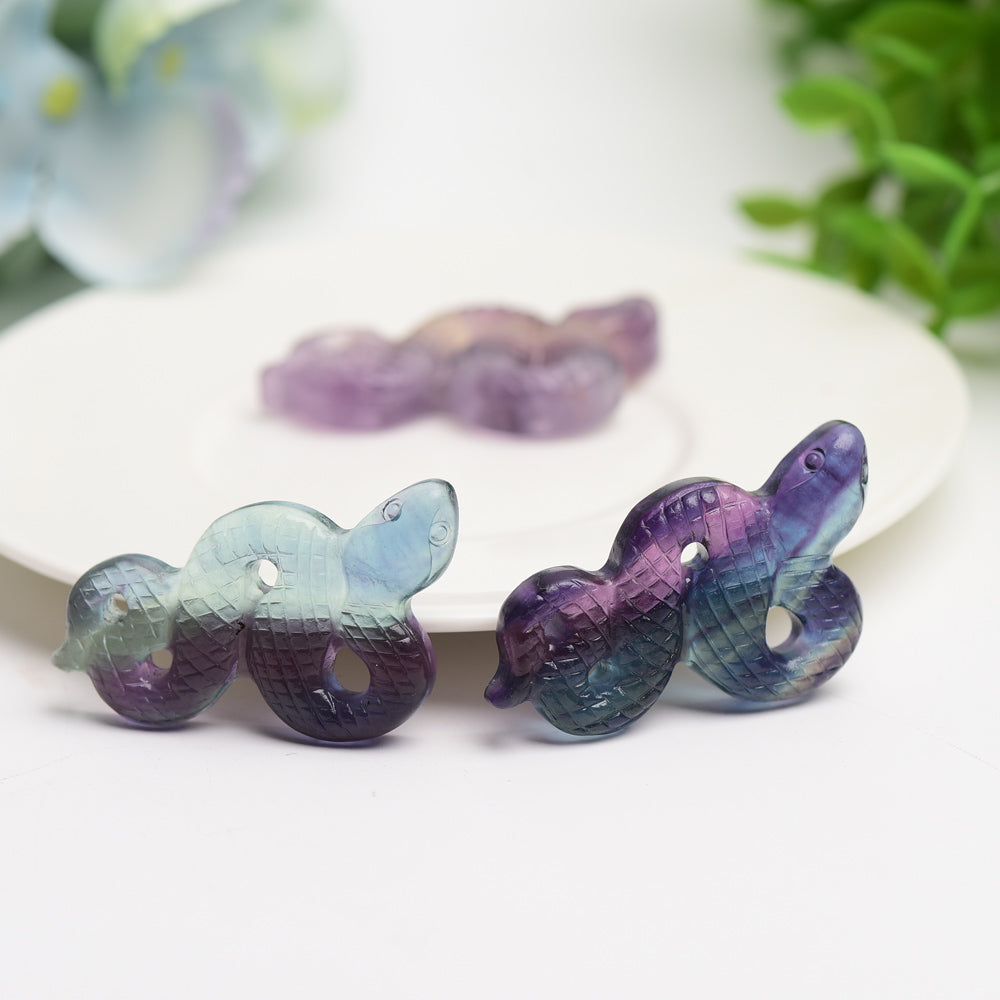 2.0" Rainbow Fluorite Snake Carving Bulk Wholesale Crystals USA