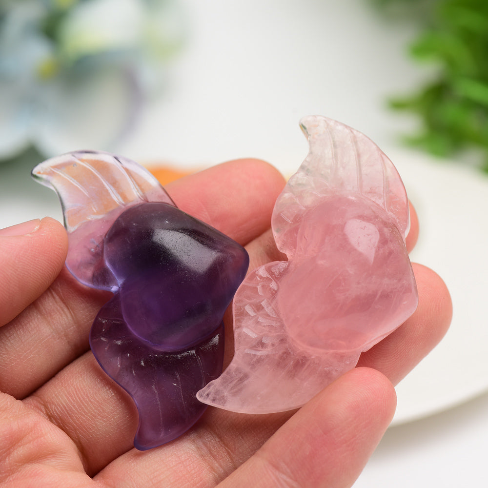 2.2" Mixed Crystal Heart with Wings Carvings Bulk Wholesale Crystals USA