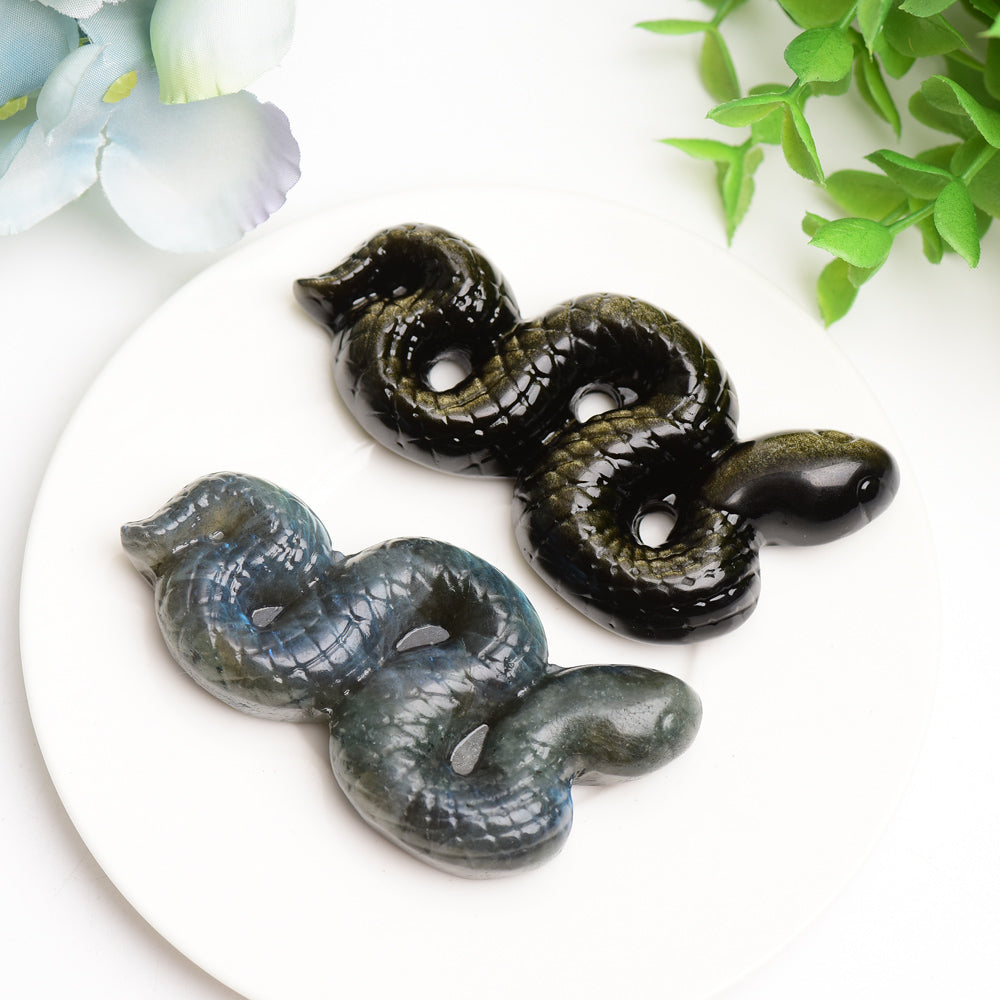 3.3" Labradorite Golden Obsidian Snake Carving Bulk Wholesale Crystals USA