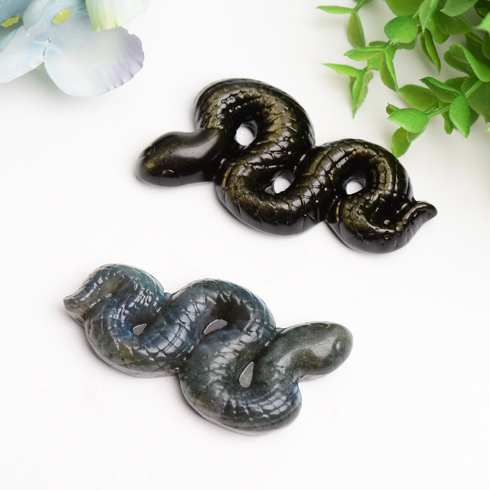 3.3" Labradorite Golden Obsidian Snake Carving Bulk Wholesale Crystals USA