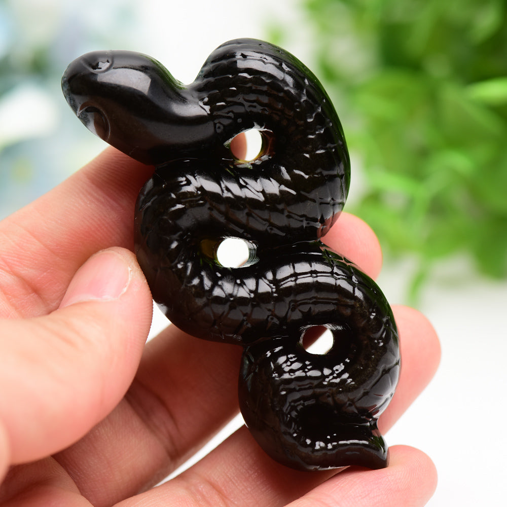 3.3" Labradorite Golden Obsidian Snake Carving Bulk Wholesale Crystals USA